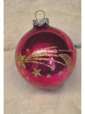 Vintage Celestial Moon Shooting Stars Stenciled Shiny Brite Christmas Ornament